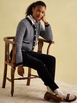 Bridget Navy Button Through Textured Cardigan