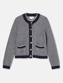 Bridget Navy Button Through Textured Cardigan