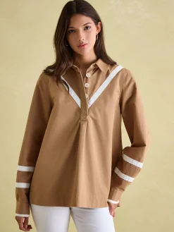 Brinley Tan Brown Cotton Deck Shirt