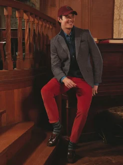 Brown Slim Fit Dogtooth Texture Suit Jacket