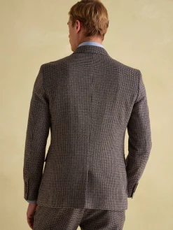 Brown Slim Fit Dogtooth Texture Suit Jacket