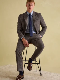 Brown Slim Fit Dogtooth Texture Suit Jacket