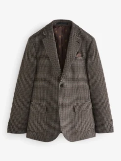 Brown Slim Fit Dogtooth Texture Suit Jacket