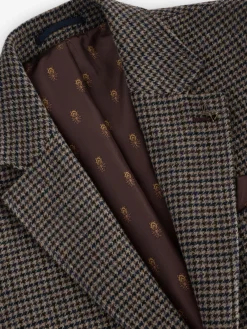 Brown Slim Fit Dogtooth Texture Suit Jacket