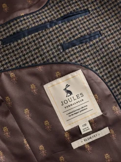 Brown Slim Fit Dogtooth Texture Suit Jacket