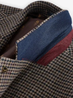 Brown Slim Fit Dogtooth Texture Suit Jacket