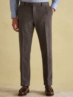 Brown Slim Fit Dogtooth Texture Suit Trousers