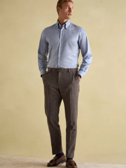 Brown Slim Fit Dogtooth Texture Suit Trousers