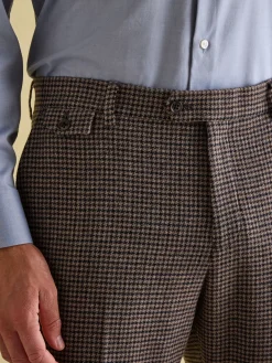 Brown Slim Fit Dogtooth Texture Suit Trousers