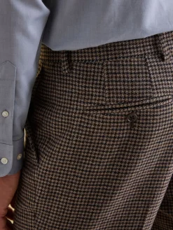 Brown Slim Fit Dogtooth Texture Suit Trousers