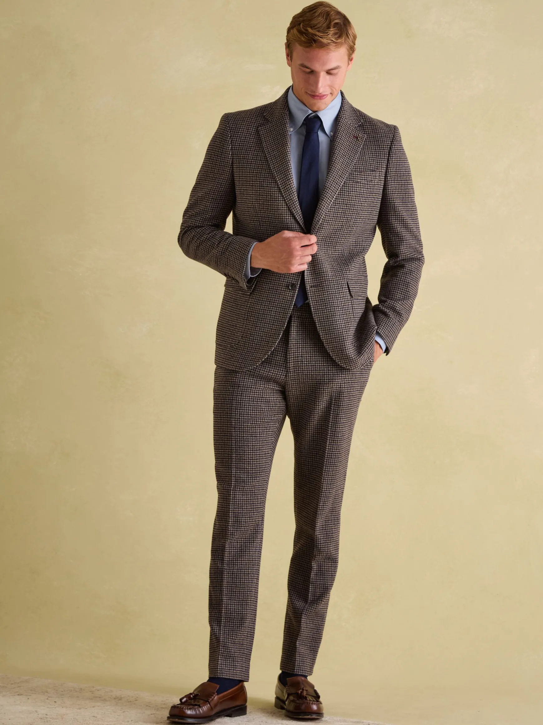 Brown Slim Fit Dogtooth Texture Suit Trousers