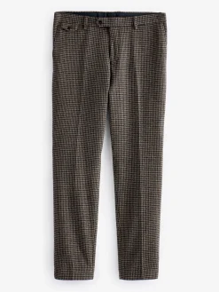 Brown Slim Fit Dogtooth Texture Suit Trousers