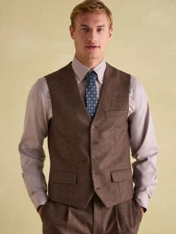 Brown Slim Fit Texture Suit Waistcoat