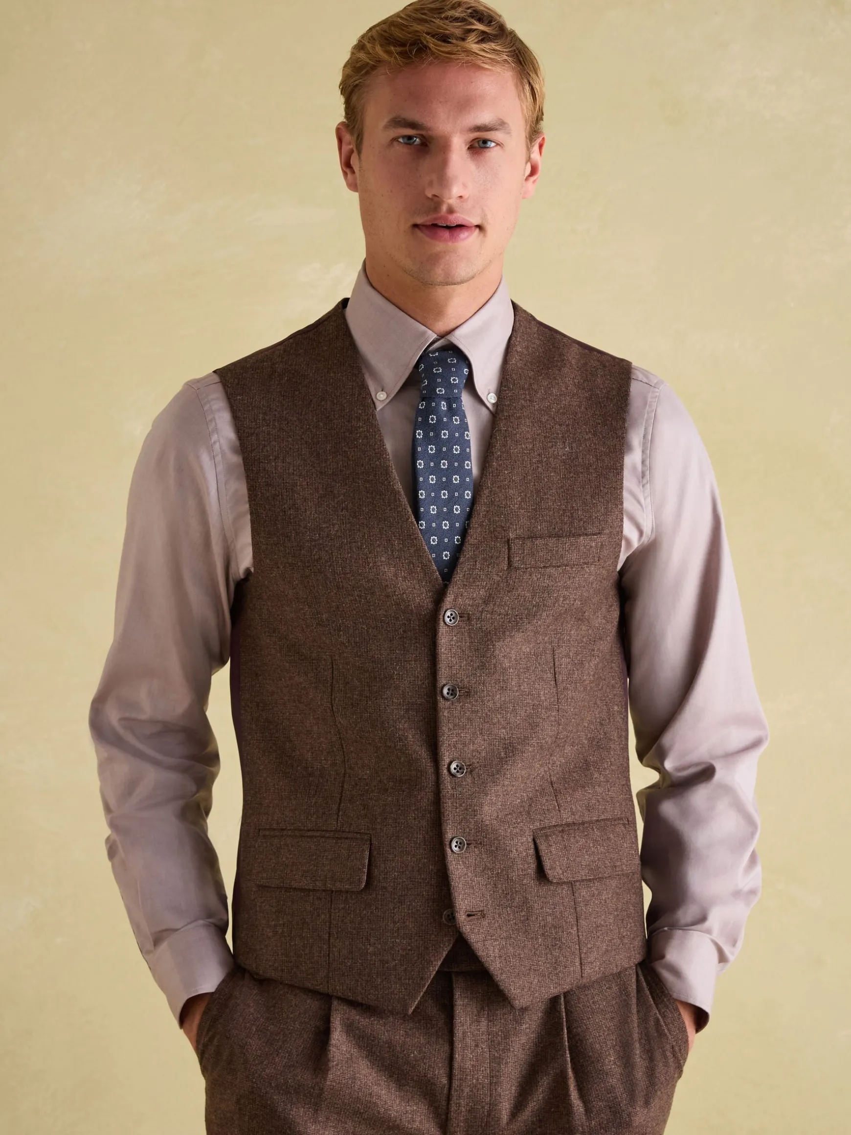 Brown Slim Fit Texture Suit Waistcoat