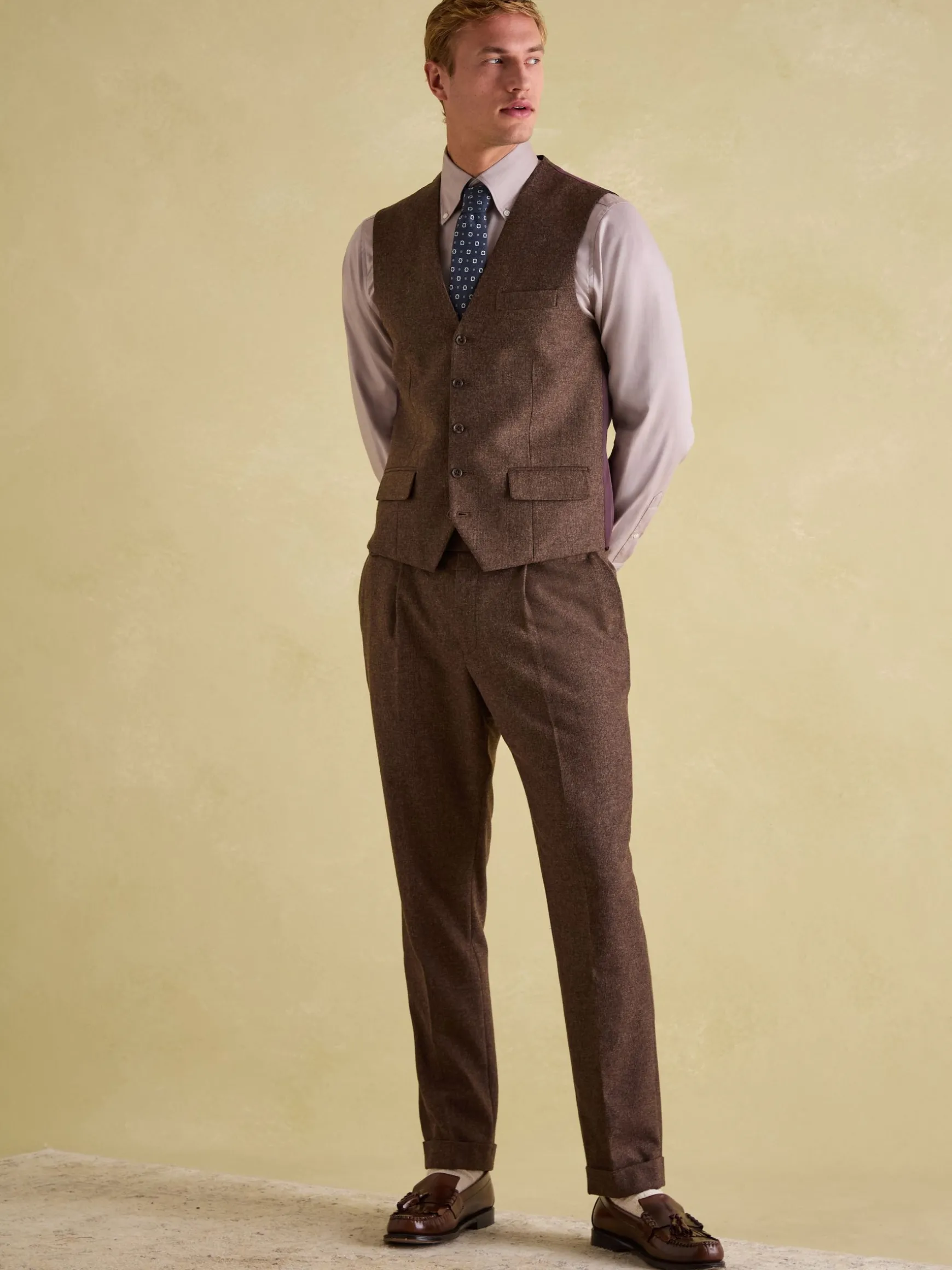 Brown Slim Fit Texture Suit Waistcoat