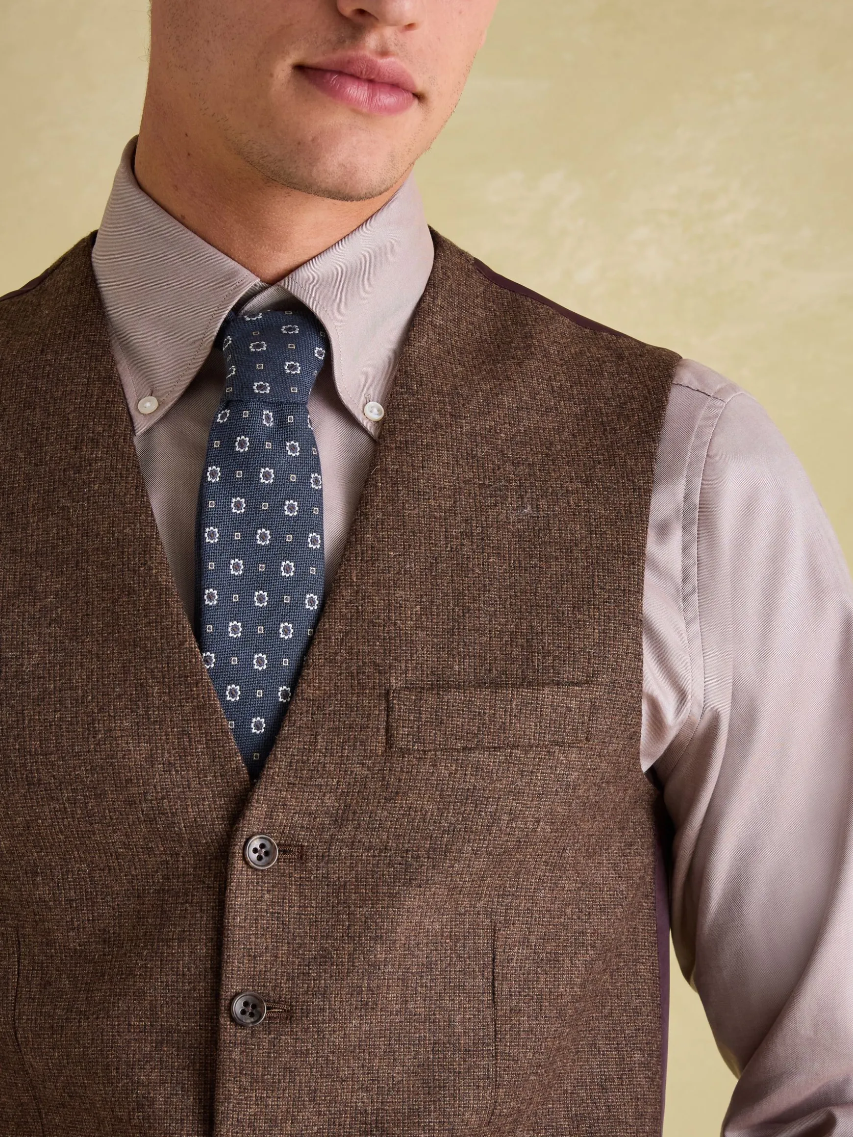 Brown Slim Fit Texture Suit Waistcoat