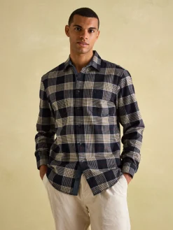Buchanan Navy Blue Soft Brushed Cotton Check Shirt