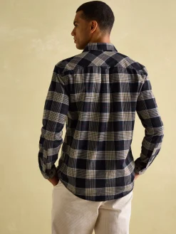Buchanan Navy Blue Soft Brushed Cotton Check Shirt