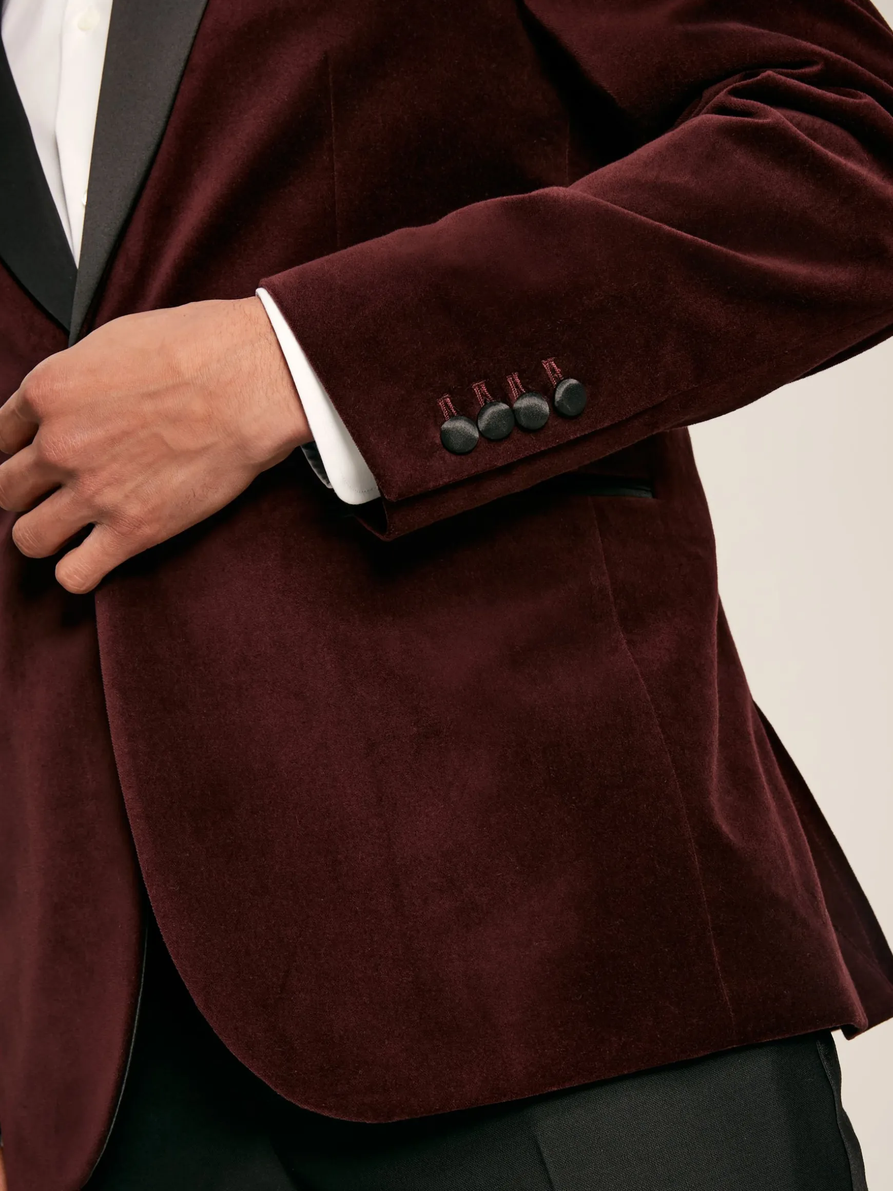Burgundy Red Slim Fit Velvet Blazer