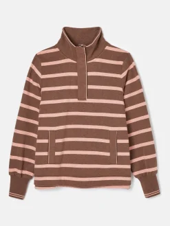 Burnham Chocolate Brown pink Funnel Neck Quarter Zip Sweatshirt