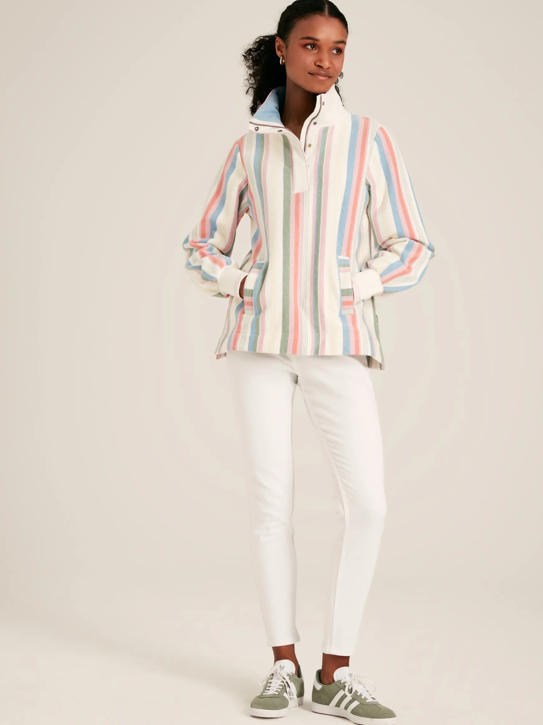 Burnham Multi Stripe Funnel Neck Quarter Zip Sweatshirt