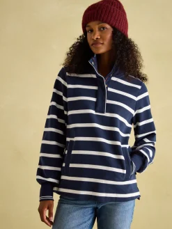 Burnham Navy Blue Funnel Neck Quarter Zip Sweatshirt