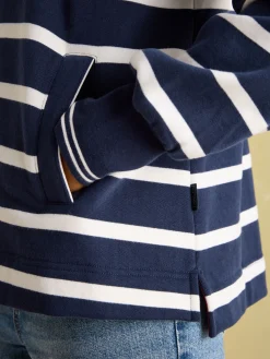 Burnham Navy Blue Funnel Neck Quarter Zip Sweatshirt