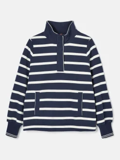 Burnham Navy Blue Funnel Neck Quarter Zip Sweatshirt