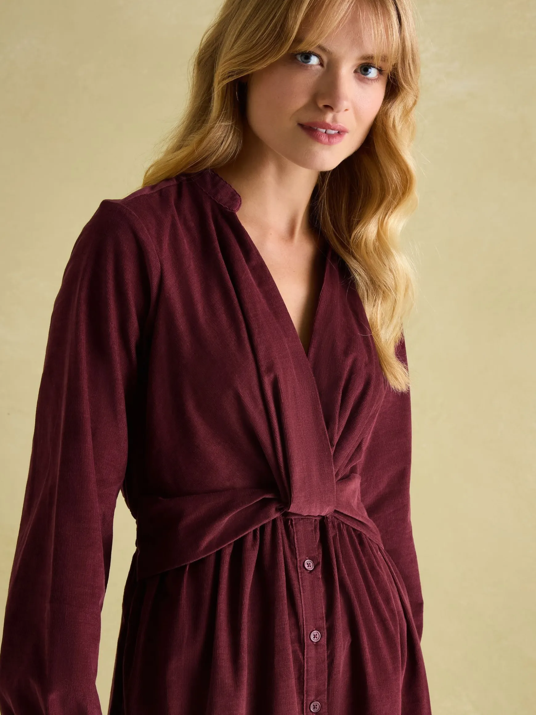 Cara Burgundy Cord Twisted Front Dress