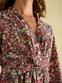 Cara Cream Ditsy Cord Twisted Front Dress