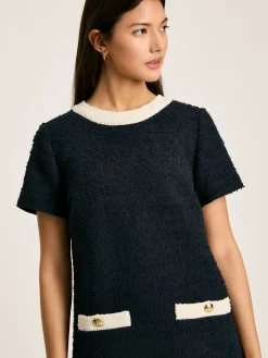 Celeste Navy Blue Mini Boucle Dress