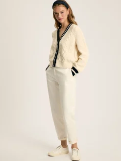 Centre Court Cream & Navy Button Through Cable Knit Cardigan
