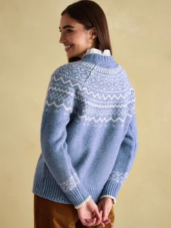 Charlotte Blue Crew Neck Fair Isle Jumper
