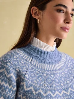 Charlotte Blue Crew Neck Fair Isle Jumper