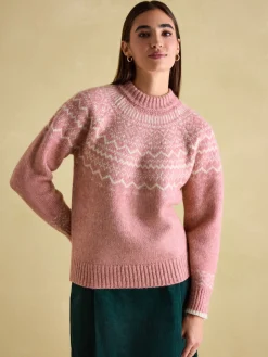 Charlotte Pink Crew Neck Fair Isle Jumper