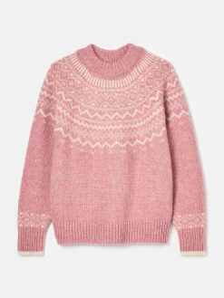 Charlotte Pink Crew Neck Fair Isle Jumper