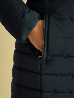 Cherington Navy Showerproof Longline Padded Coat with Faux Fur Hood