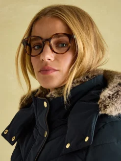 Cherington Navy Showerproof Longline Padded Coat with Faux Fur Hood