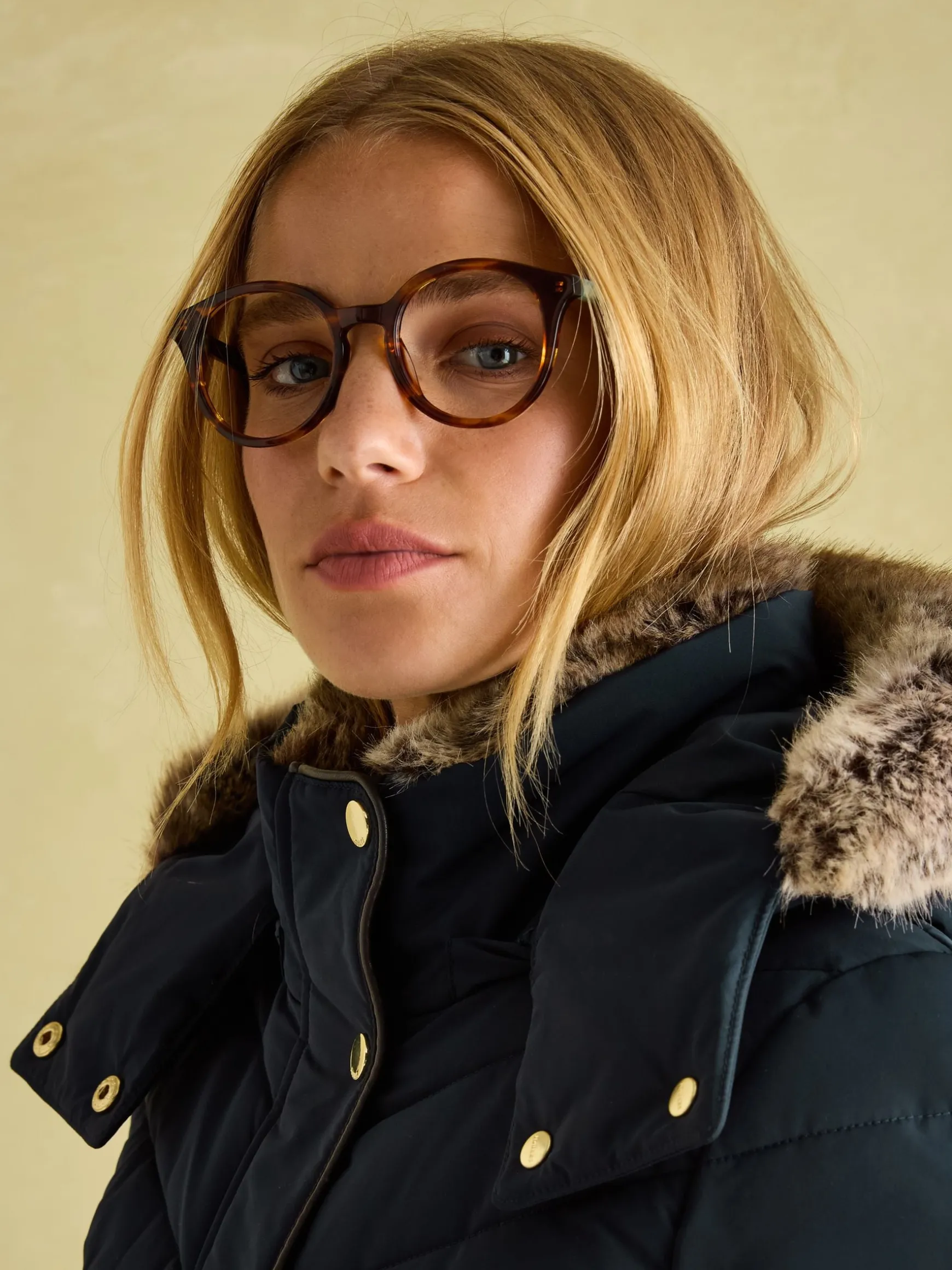 Cherington Navy Showerproof Longline Padded Coat with Faux Fur Hood