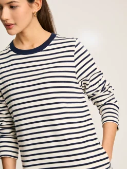 Cleo Navy& White Striped Long Sleeve Jersey Midi Dress