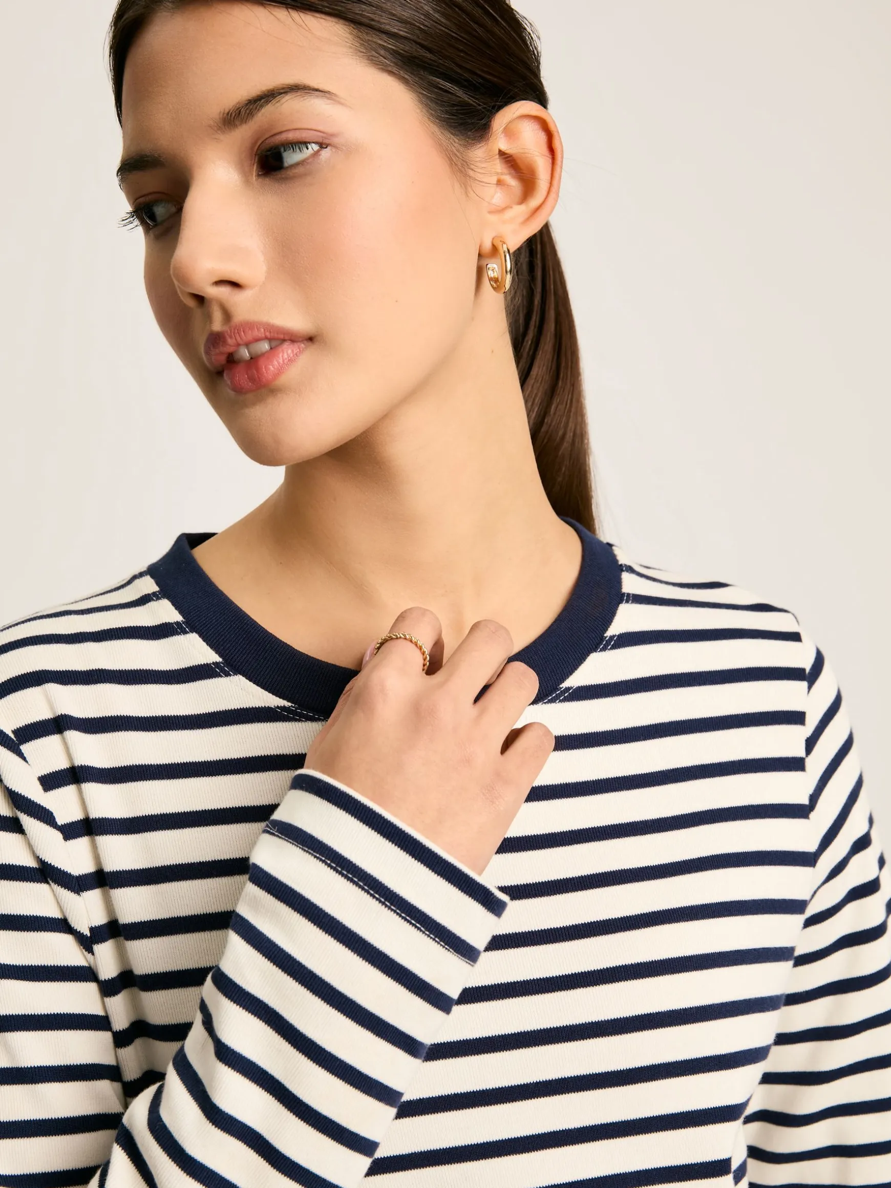 Cleo Navy& White Striped Long Sleeve Jersey Midi Dress