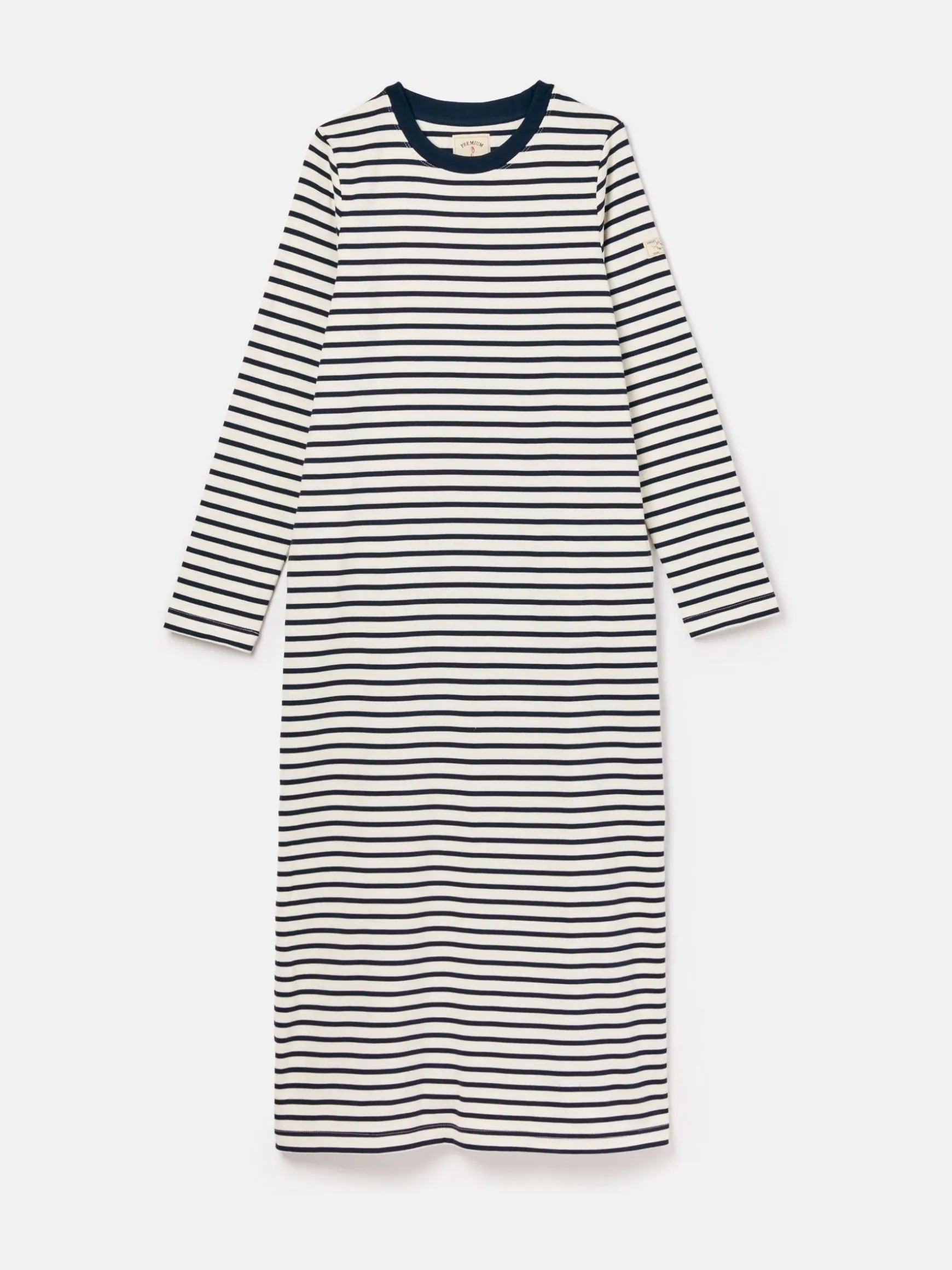 Cleo Navy& White Striped Long Sleeve Jersey Midi Dress