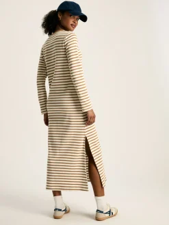 Cleo Tan Brown Striped Long Sleeve Jersey Midi Dress