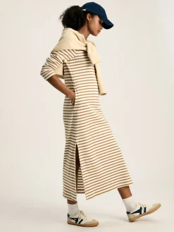 Cleo Tan Brown Striped Long Sleeve Jersey Midi Dress
