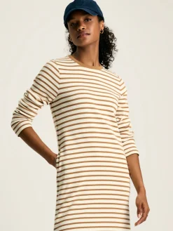 Cleo Tan Brown Striped Long Sleeve Jersey Midi Dress