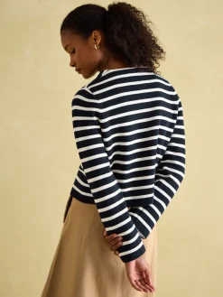 Constance Navy & White Striped Cotton Cardigan