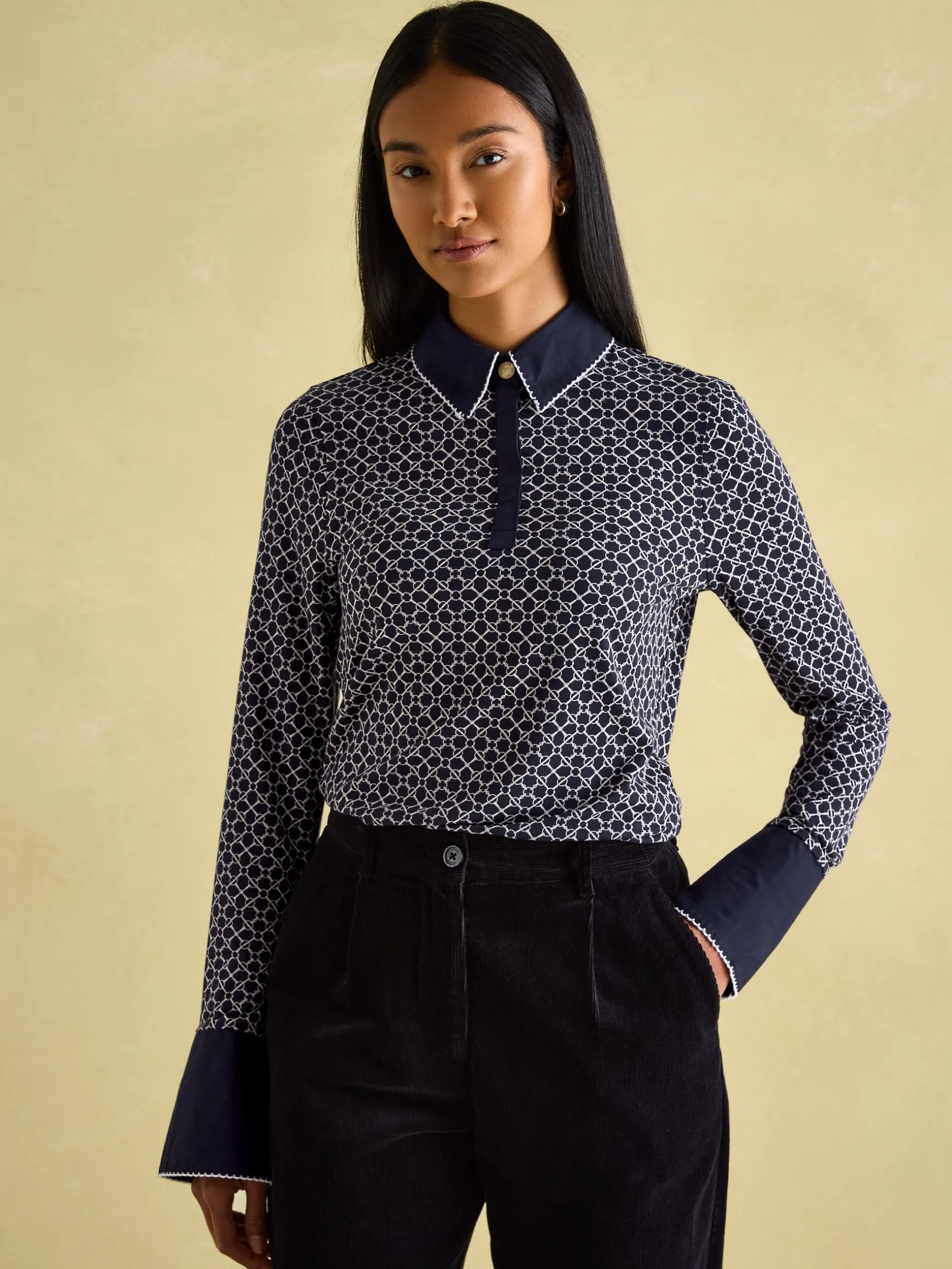 Cordelia Navy geo Long Sleeve Top