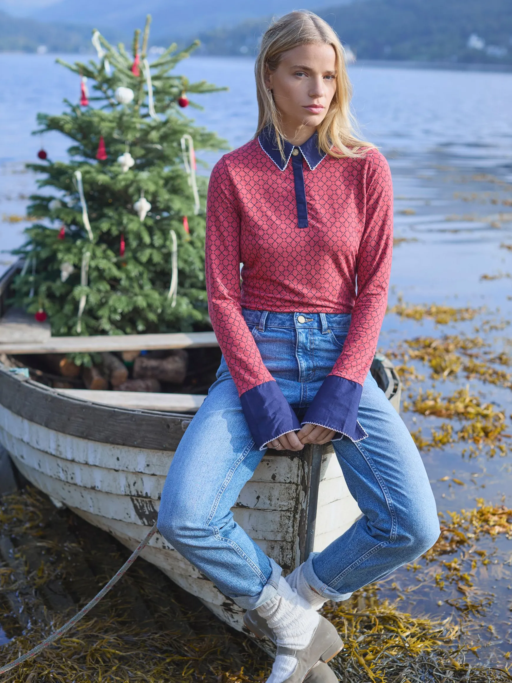 Cordelia Red Geo Long Sleeve Top