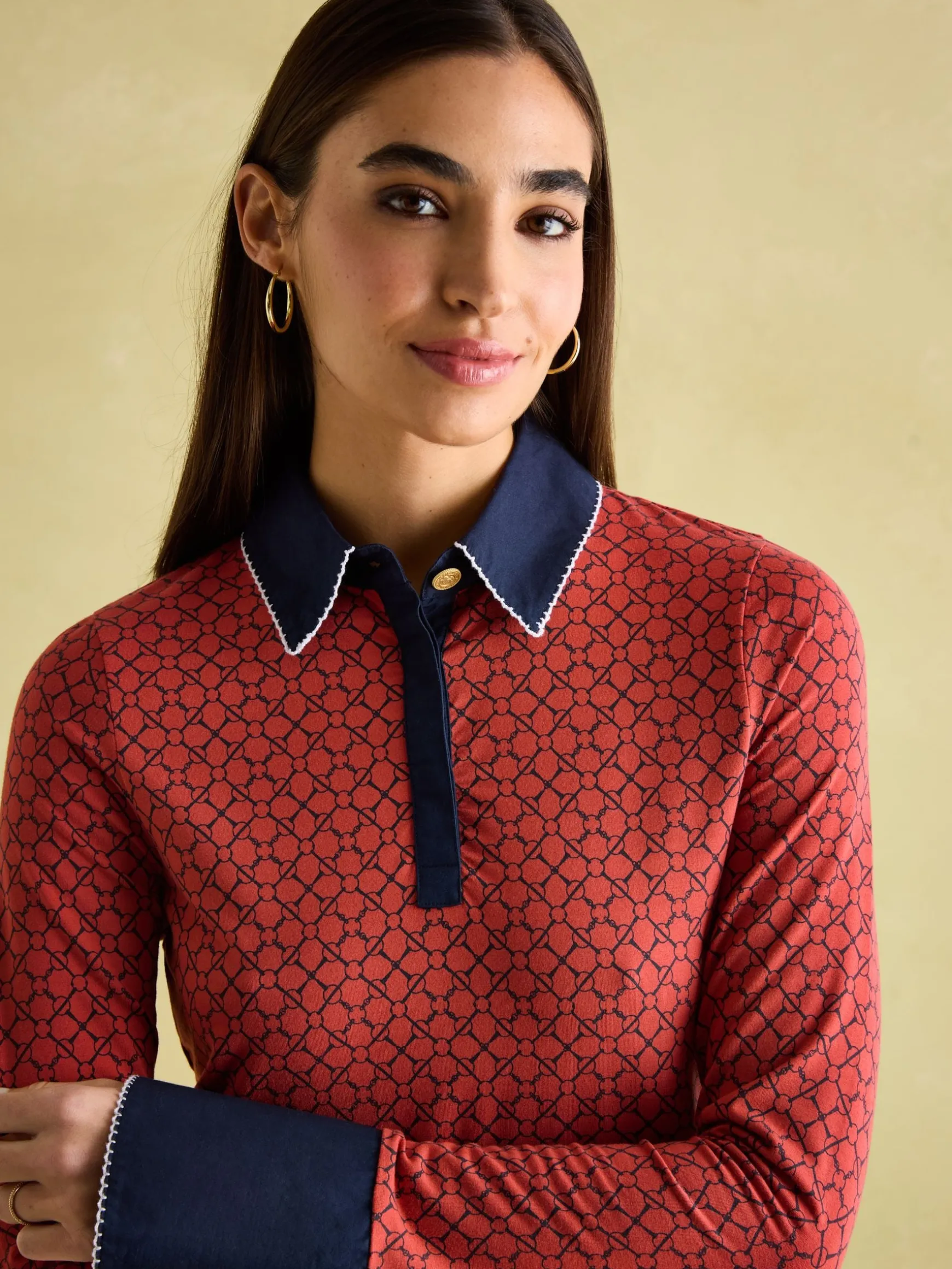 Cordelia Red Geo Long Sleeve Top