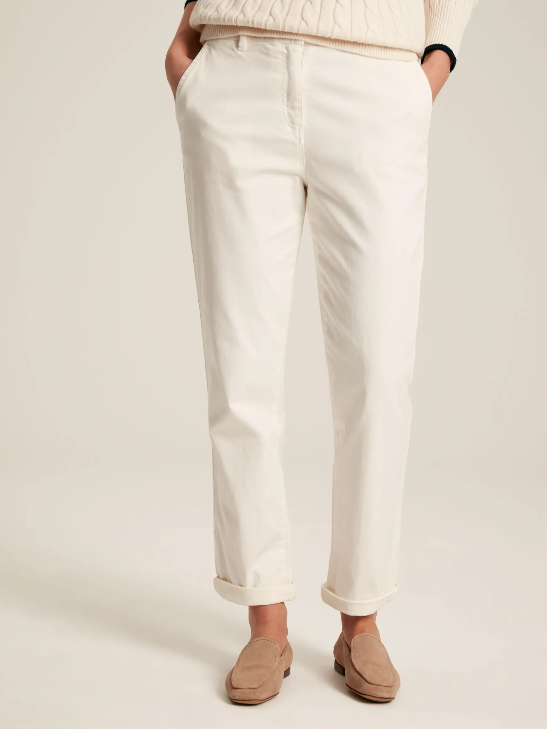 Cream Slim Fit Chino Trousers